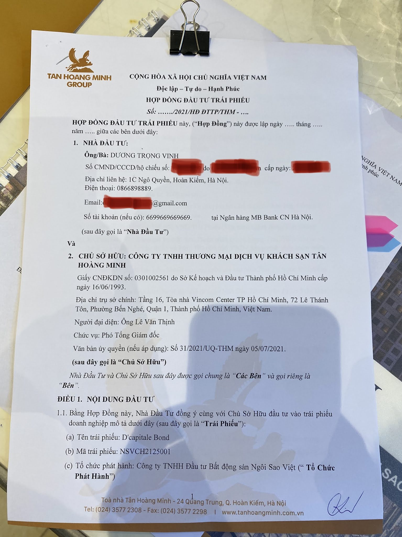 Hợp đồng mua Trái phiếu Tập đoàn Tân Hoàng Minh Hợp đồng mua Trái phiếu Tập đoàn Tân Hoàng Minh