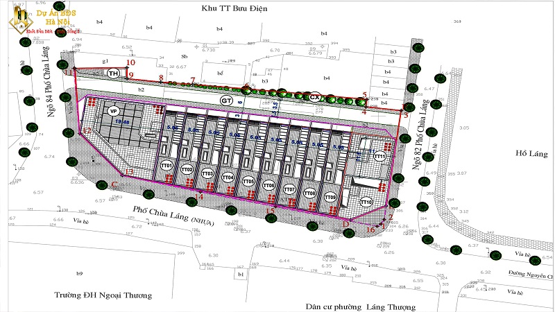 Mặt bằng phân lô shophouse Langs Village 82 Chùa Láng