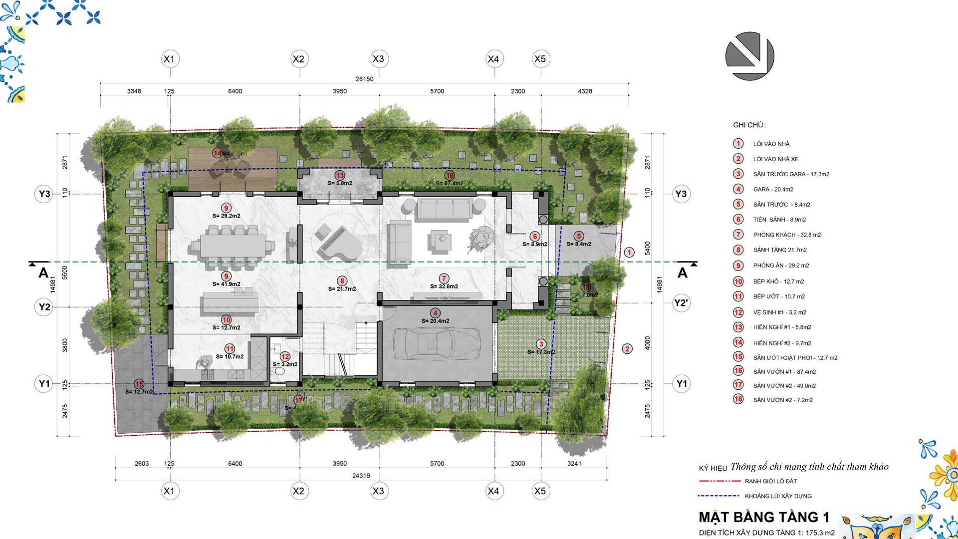 mặt bằng biệt thự đơn lập tầng 1