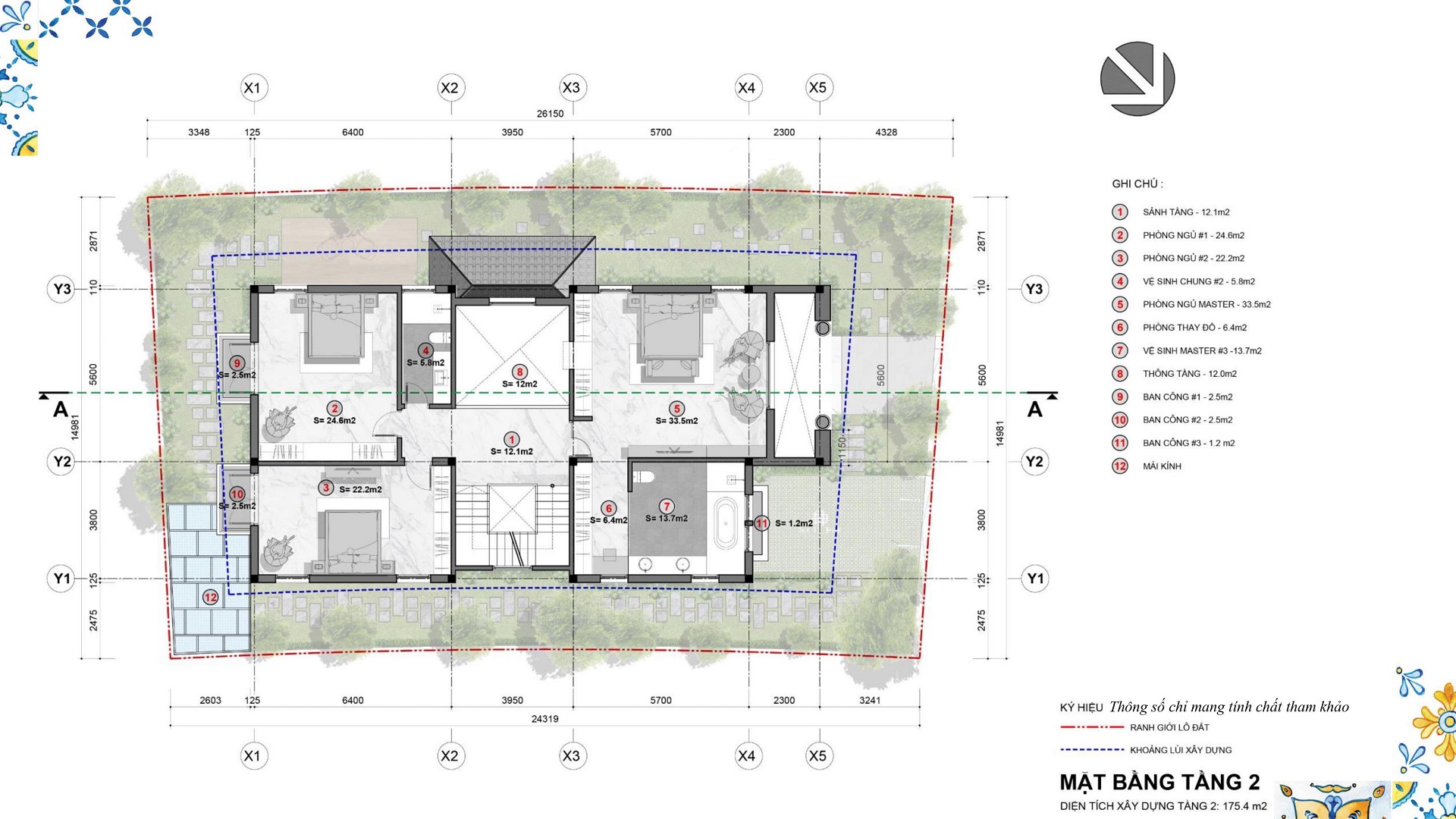 mặt bằng biệt thự đơn lập tầng 2
