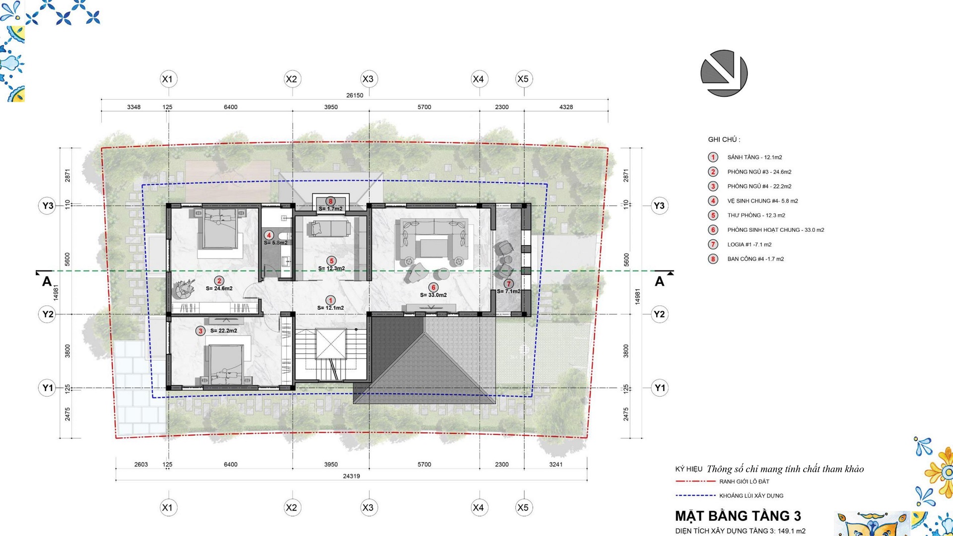 mặt bằng biệt thự đơn lập tầng 3