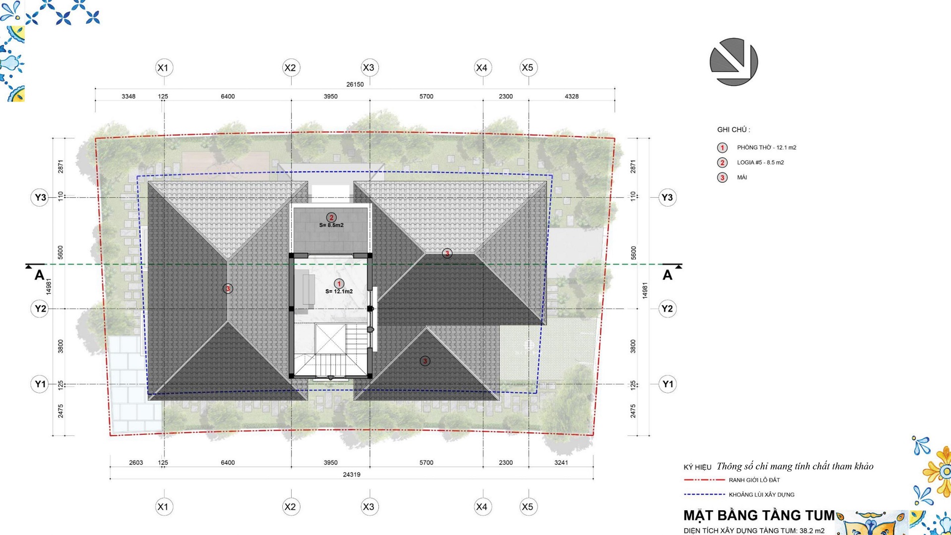 mặt bằng biệt thự đơn lập tầng tum