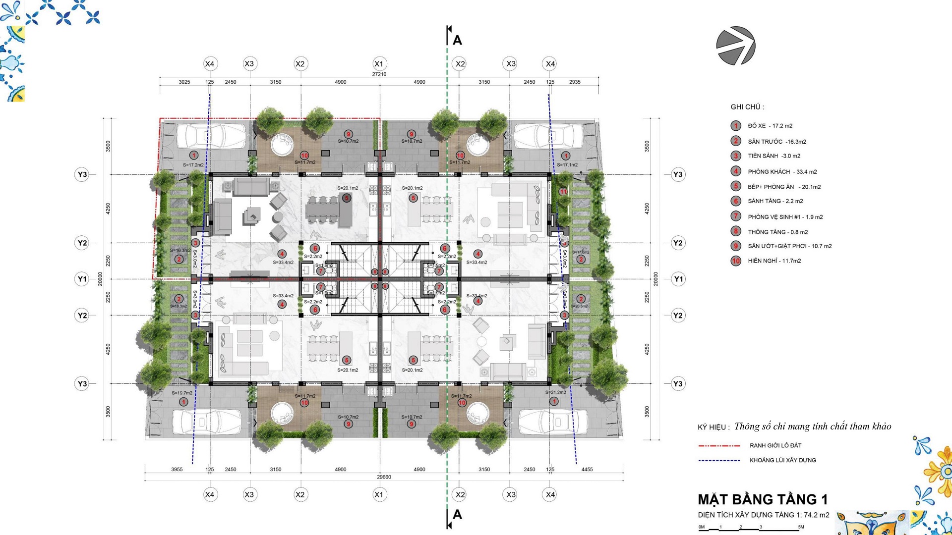 mặt bằng biệt thự tứ lập tầng 1