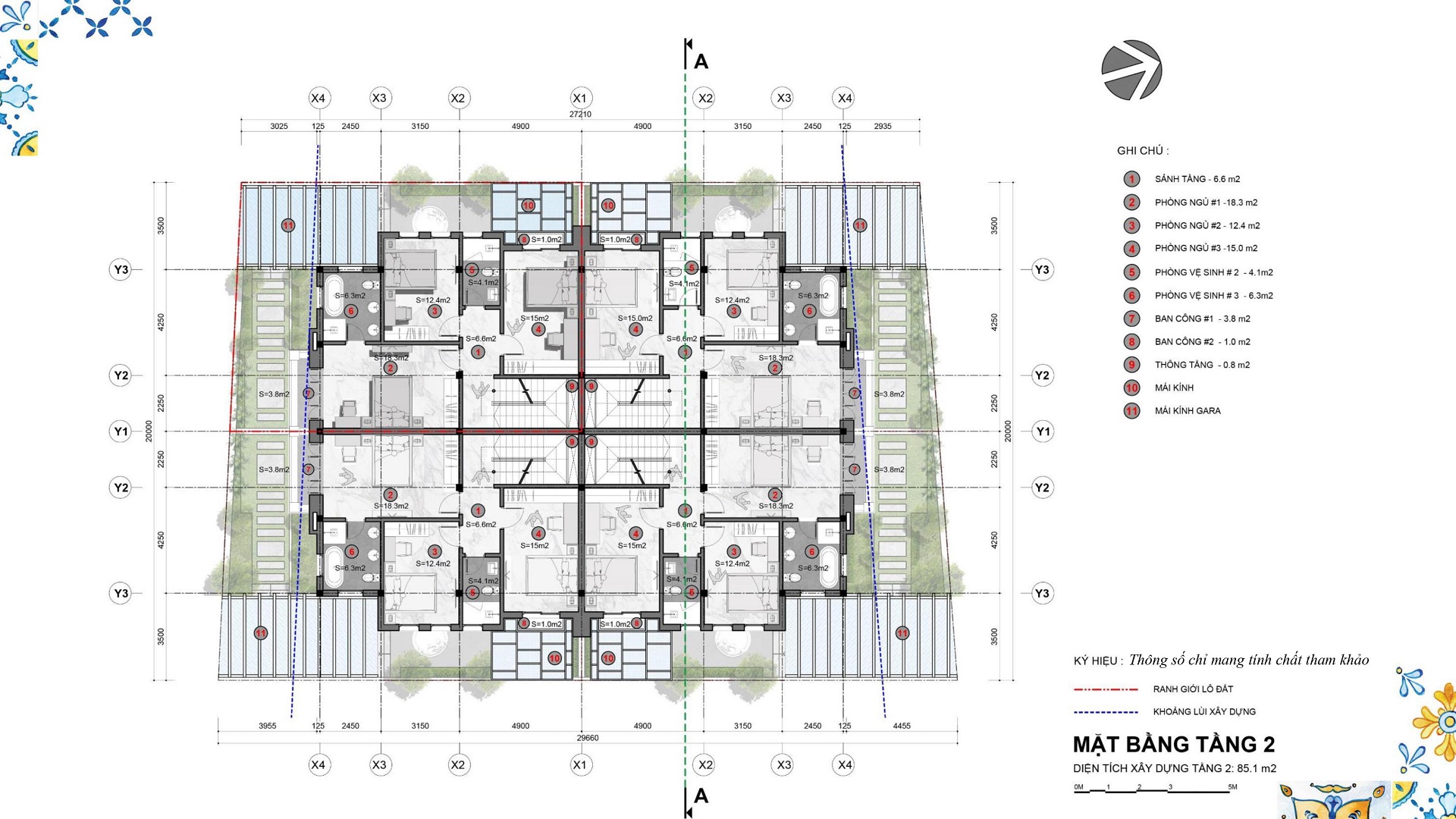 mặt bằng biệt thự tứ lập tầng 2