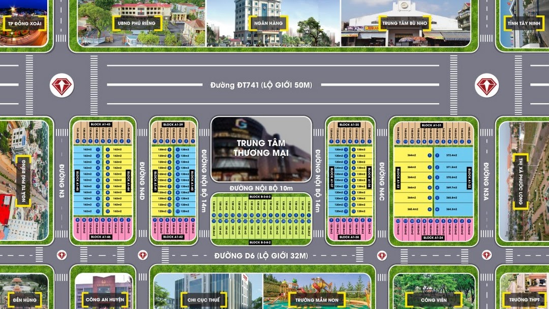 Sơ đồ phân lô dự án Diamond Centre Point Phú Riềng
